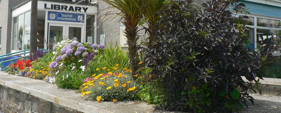 Flower bed at St Just Library